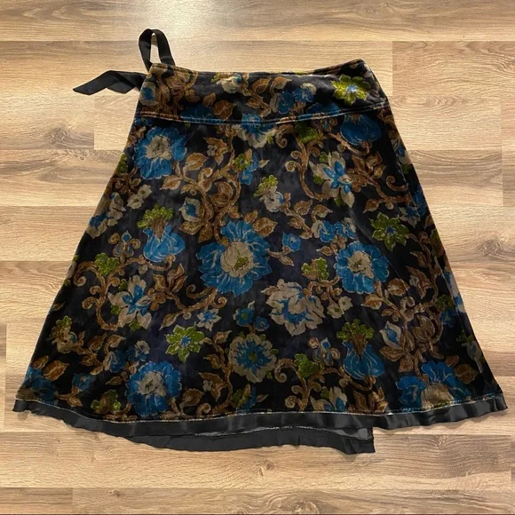 SOLD Free People Silk Velvet Floral Wrap Skirt - Picture 2 of 8